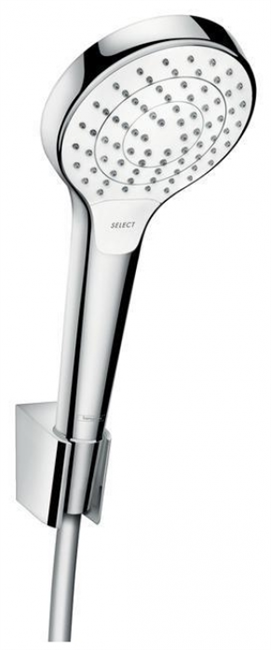 Душевой набор Hansgrohe Croma Select S Vario 26411400, шланг 160 см, корпус хром, лицевая часть белая, 3 режима струи - фото 36019
