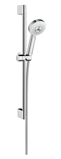 Душевой гарнитур Hansgrohe Crometta 100 Multi 26650400, корпус хром, лицевая часть белая, штанга 65 см, 3 режима струи - фото 36078