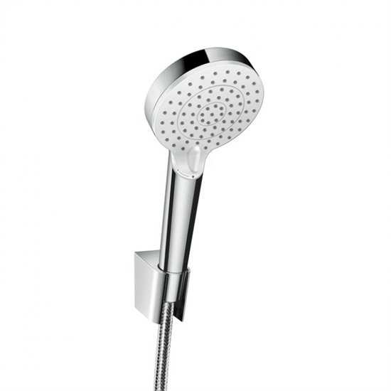 Душевой гарнитур Hansgrohe Crometta Vario EcoSmart 26693400, шланг 125 см, 2 режима струи, корпус хром, лицевая часть белая - фото 36083