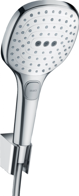 Душевой гарнитур Hansgrohe Raindance Select E 26720400, 3 режима струи, корпус хром, лицевая часть белая - фото 36085