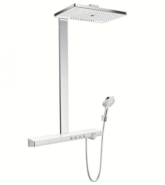 Душевая система Hansgrohe Rainmaker Select Showerpipe 27106400, 460 x 300 мм, 3 режима струи, с держателем, белый/хром - фото 36128