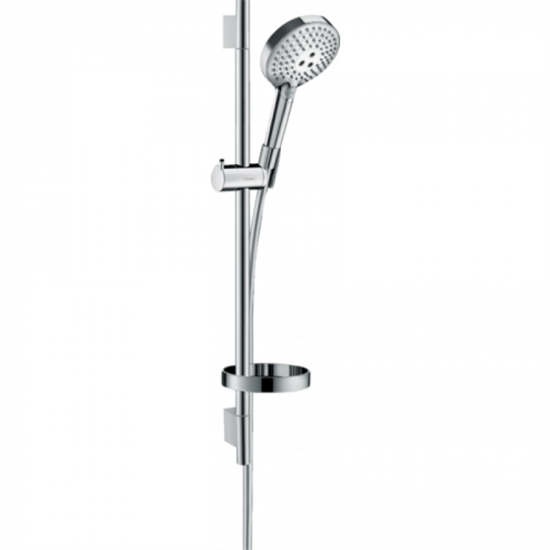 Душевой гарнитур Hansgrohe Raindance Select S 120 3jet PowderRain 27654000, штанга 65 см, корпус хром, лицевая часть белая, 3 режима струи - фото 36195