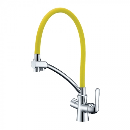 Смеситель Lemark Comfort LM3070C-Yellow для кухонной мойки, с подключением к фильтру, хром/желтый - фото 44089