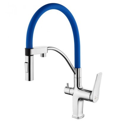 Смеситель Lemark Comfort LM3074C-Blue, для кухни с подключением к фильтру с питьевой водой, хром/синий - фото 44093