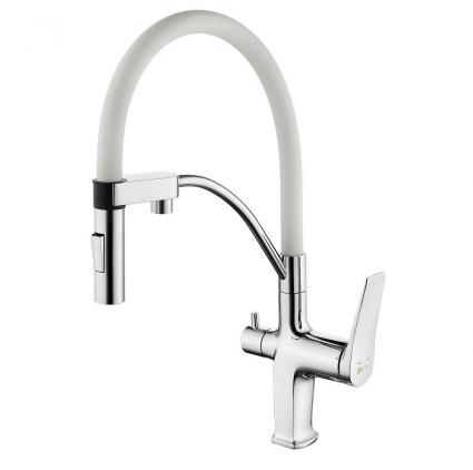 Смеситель Lemark Comfort LM3074C-White, для кухни с подключением к фильтру с питьевой водой, хром/белый - фото 44098
