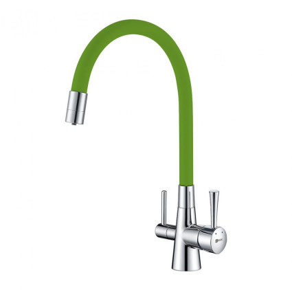 Смеситель Lemark Comfort LM3075C-Green для кухонной мойки, с подключением к фильтру питьевой воды, хром/зеленый - фото 44109