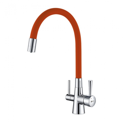 Смеситель Lemark Comfort LM3075C-Orange для кухонной мойки, с подключением к фильтру питьевой воды, хром/оранжевый - фото 44110