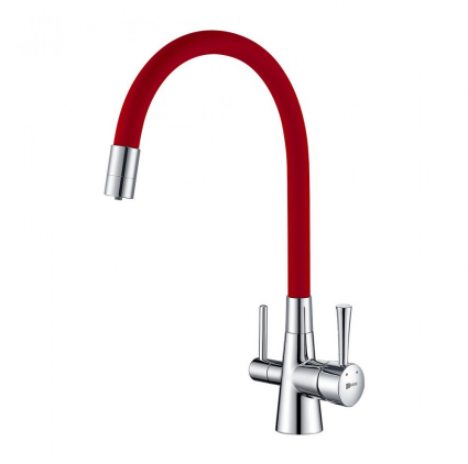 Смеситель Lemark Comfort LM3075C-Red для кухонной мойки, с подключением к фильтру питьевой воды, хром/красный - фото 44111