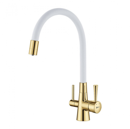 Смеситель Lemark Comfort LM3075G-White для кухонной мойки, с подключением к фильтру питьевой воды, золото/белый - фото 44116