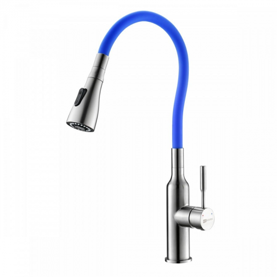 Смеситель Lemark Expert LM5082S-Blue для кухни с гибким изливом, хром/синий - фото 44330