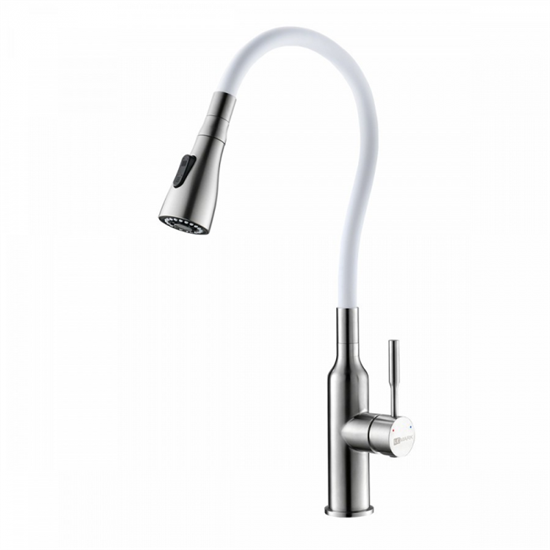 Смеситель Lemark Expert LM5082S-White для кухни с гибким изливом, хром/белый - фото 44335