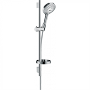Душевой гарнитур Hansgrohe Raindance Select S 120 3jet PowderRain 27654000, штанга 65 см, корпус хром, лицевая часть белая, 3 режима струи