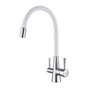 Смеситель Lemark Comfort LM3075C-White для кухонной мойки, с подключением к фильтру питьевой воды, хром/белый