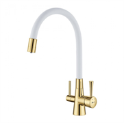 Смеситель Lemark Comfort LM3075G-White для кухонной мойки, с подключением к фильтру питьевой воды, золото/белый