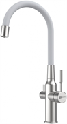 Смеситель Lemark Expert LM5083S-White, для кухни с подключением к фильтру с питьевой водой, сталь/белый