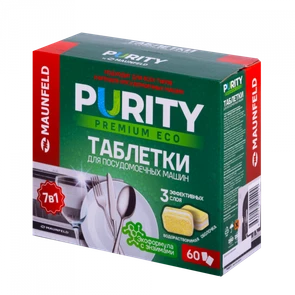 Таблетки для посудомоечных машин MAUNFELD Purity Premium ECO all in 1 MDT60PE (60 шт. в упаковке) ка-00023327